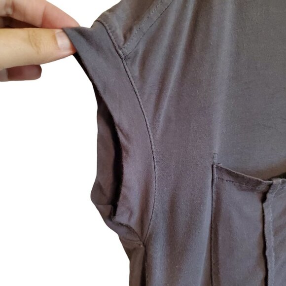 POL Long Tunic V- Neck Charcoal Gray Rayon Spandex Blend Short Sleeve Medium - Picture 4 of 13